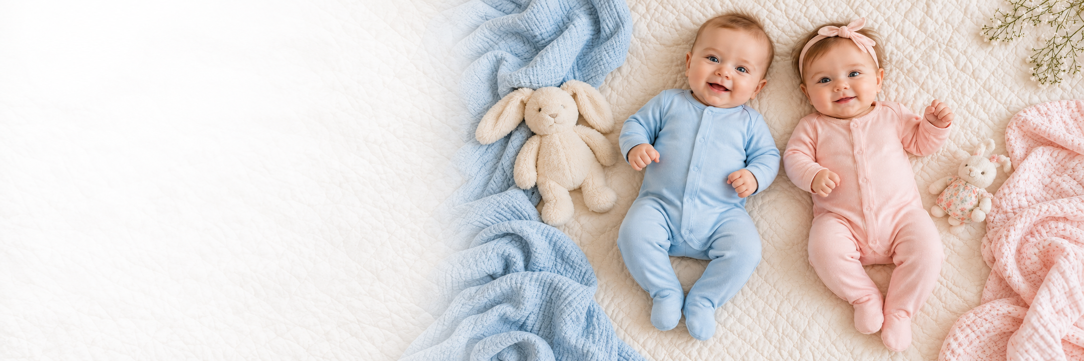 Les deux bébés souriants de la photo choisie, un garçon en bleu et une fille en rose